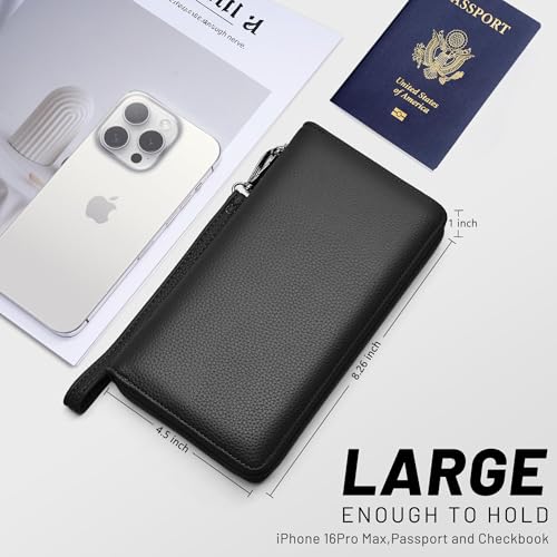 Chelmon Women's Vegan Leather Clutch Wallet with Zip, Hand Strap, Large Capacity3