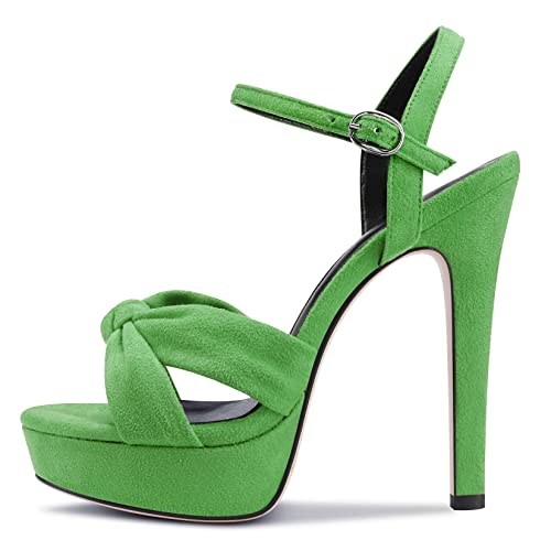 Aachcol Women Platform Sandals Bowtie Peep Open Toe Ankle Strap Slingback Stiletto High Heel Dress Shoes Suede 5 Inch2