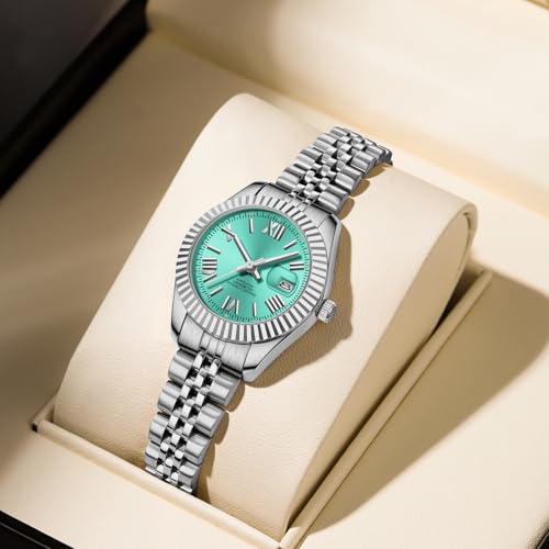 Image of NIBOSI Watches for Woman Analog Quartz Stainless Steel Diamond Rose Gold Green Small Dial Women Watches Classic Wrist Watch Date Waterproof