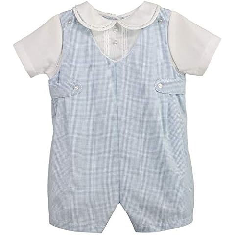 Petit Ami Baby Boys' Side Tab Pintuck Gingham Romper, Newborn, Blue Cover