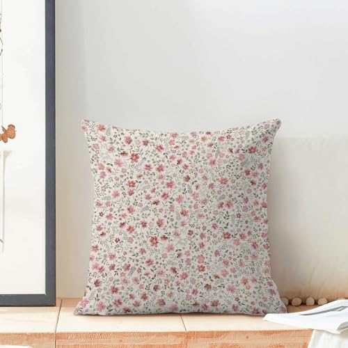 CXMEIFLY Preppy Pink Floral Pillow Covers 20 x 20 Inch Set of 2 Vintage Hot Pink Spring Flower Decor Throw Pillows Summer Outdoor Seasonal Linen Farmhouse Decorative Pillowcases for Couch Bed Sofa — view 3