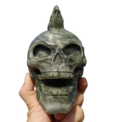 Calavera de jade tallada, cristal de cuarzo para adorno de escritorio y escultura mineral