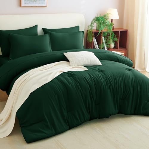 CozyLux Full Comforter Set Emerald Green, 7 Pieces Bed in a Bag Bedding Comforter Set with Sheets, All Season Boho 7PC Bed Sets with Comforter, Fitted Sheets, Flat Sheets, Pillow Shams and Pillowcases