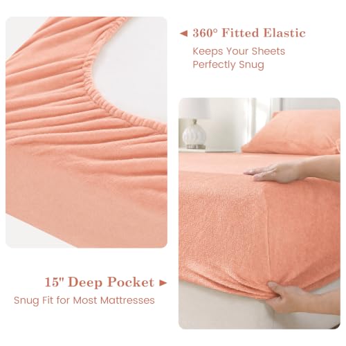 Image of Viviland Plush Microfleece King Bed Sheet Set, Coral Pink