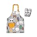 JaAoyoo Delantal infantil para niños y niñas, resistente al agua, ajustable, con bolsillo y mangas, A Gray Panda, (6-10 años)