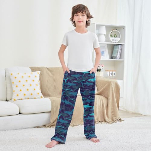 Boys' Pants Dark Blue Shark Sea Long Bottoms Jogger Pants Elastic Waist Trousers with Pockets S-XL3