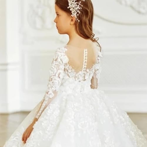 Fashion Lace Flower Girl Dress for Party Long-Sleeved Floral Ball Gown Floor-Length Princess Birthday for Girls3