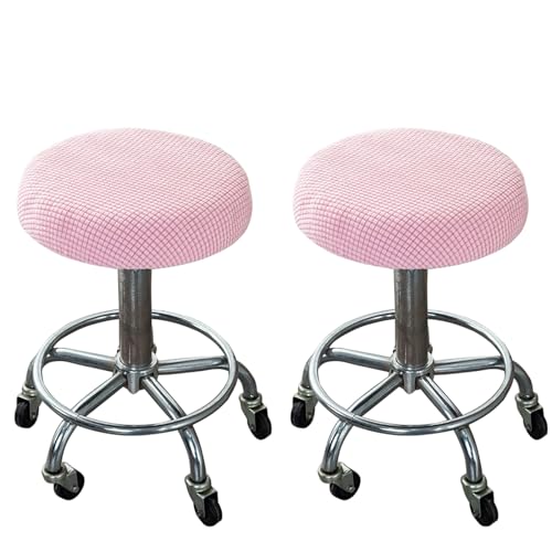 Round Bar Stool Cover 2 Pack Elastic Stool Cushion Covers for Diameter 12″-14″ Chair Fabric Stool Slipcover Stretch Circle Seat Cushion Cover Washable Pink