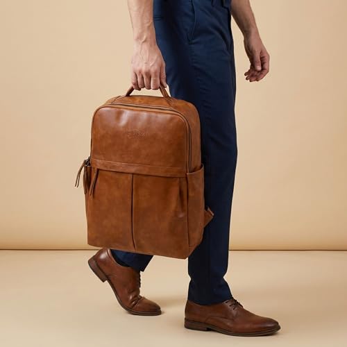 Image of VISMIINTREND Leather Laptop Backpack Bag for Men & Women | Casual, Office, College, Travel, Airport, Weekender Bag | Fits upto 15.6 Inch Laptop, Macbook | Durable | Birthday, Rakhi Gifts