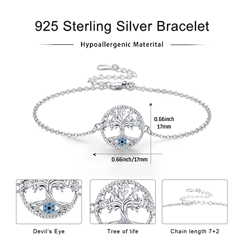 Midir&Etain Tree Of Life & Evil Eye Bracelet Anklet For Women 925 Sterling Silver Adjustable Family Tree Christmas Jewelry Gifts #TOP2