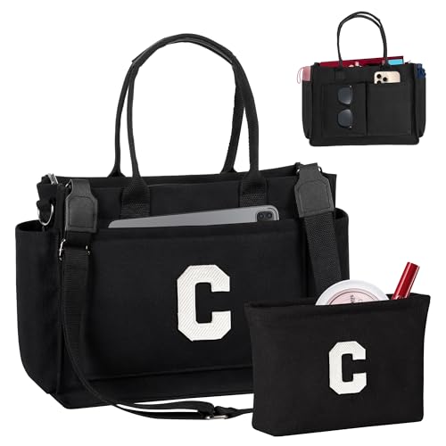 Image of Birthday Gifts for Women, Initial Tote Bag with Makeup Bag | Teen Girl Gifts Trendy Stuff, Back to Campus