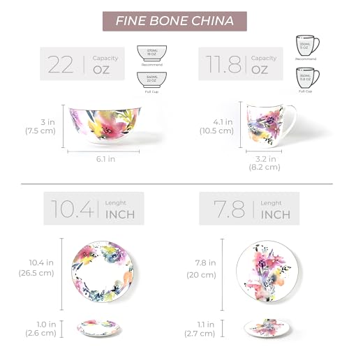 KOKEN-16-Piece-Dinnerware-Set-Service-for-4-fine-bone-china-with-design-Water-Flower-collection-Pink-Ideal-for-special-occasions-or-every-day