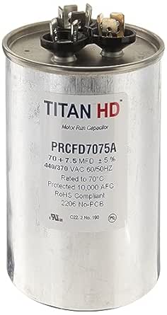 Condensateur Permanent Moteur Titan 70/7.5 µF 440V - Référence PRCFD7075A, Rond, à Connecteurs