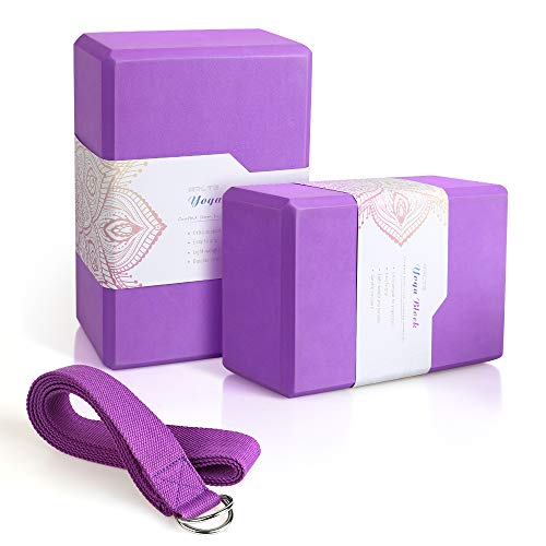 Arltb Yoga Block 2 Pack Yoga Blocks and Strap Set, 2 Pack EVA Foam Yoga Blocks with Strap,Yoga Stretching Brick,Yoga Brick Set of 2 Yoga Bricks Stretch Blocks Yoga Cube Blocks - 4 x 6 x 9 inch