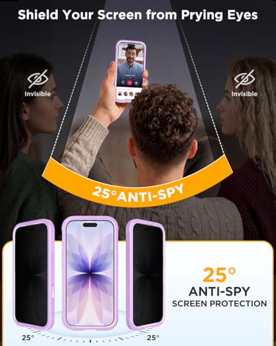 Image of Miracase for iPhone 17 Case with Privacy Screen Protector, Taro Purple | Compatible with MagSafe, 360 Full Body Protection, Full Camera Protection, Military-Grade Shockproof Phone Case 6.3 inch