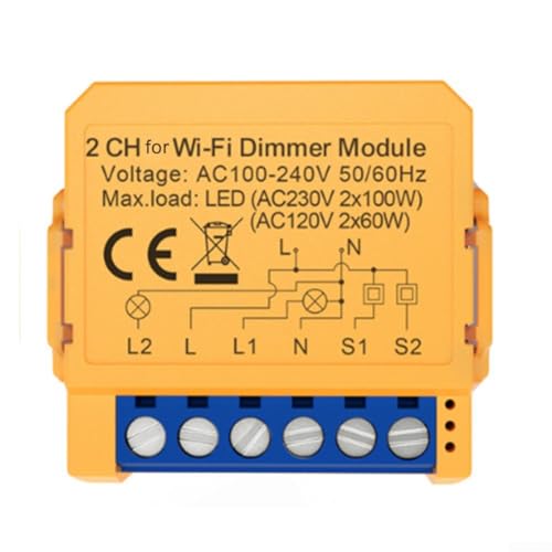 Zilimontt Interruttore dimmerabile, modulo interruttore dimmer intelligente WiFi a LED, 1/2 vie, interruttore dimmer intelligente, modulo relè wireless compatibile con Tuya (2 gang)