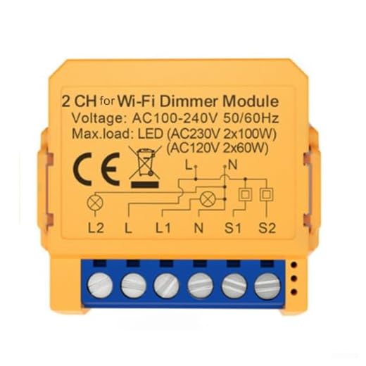 Zilimontt Interruttore dimmerabile, modulo interruttore dimmer intelligente WiFi a LED, 1/2 vie, interruttore dimmer intelligente, modulo relè wireless compatibile con Tuya (2 gang)
