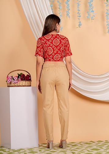 Image of Yash Gallery Women's Cotton Zig-Zag Printed Regular Regular Fit Short Sleeve Blouse
