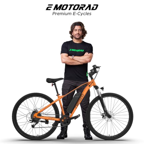 E MOTORAD - RIDE THE ELECTRIC REVOLUTION T-REX AIR Unisex Electric Bicycle 29" Wheel Size 16.5" Frame 250W BLDC Motor Front Suspension 7 Speed Shimano Gears (Sundown Yellow, 29" Wheel, 16.5inch)