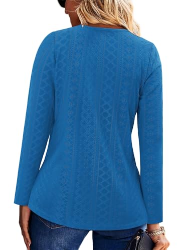KISSMODA Long Sleeve Fall Shirts For Women V Neck Tunic Tops Embroidered Button Down Knitted Blouses 2025