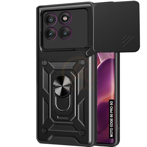 Image of Armor Bumper Back Cover Case for Moto Edge 60 Pro 5G Rotating Camera Cover, Ring Holder & Kickstand | Heavy Duty & 360 Degree Protection Moto Edge 60 Pro 5G Back Cover (Black)