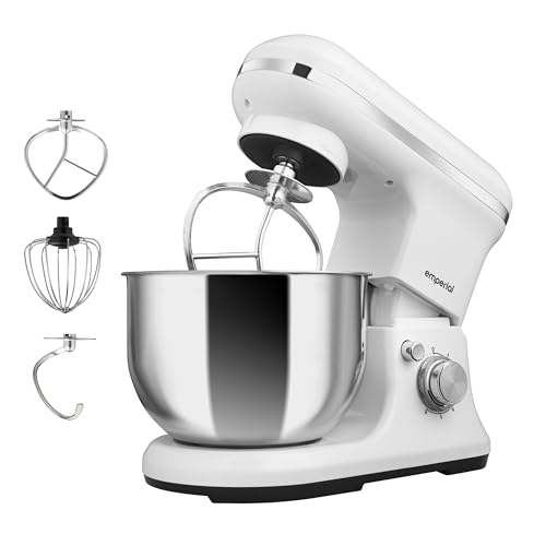 Emperial Stand Mixer | 1200W Food Mixer for Baking with Beater, Dough Hook & Whisk | 5L Stainless Steel Bowl | 6 Speed Electric Kitchen Mixer with Removable Splash Guard (White)