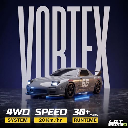 Image of Vortex RC Drift Car, 20 Km /h High Speed Remote Control Car, Drifting RC Car 4x4, 2.4GHz with Pop-Up LED Headlights, Multi LED Lights, Long Range Control (Overdrive, Grey)