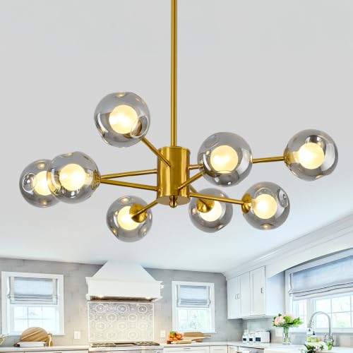 Image of 8 Light Sputnik Gold Glass Globe Chandelier for Dining Room Light Fixture