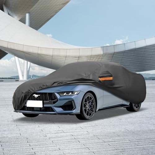 Image of MORNYRAY Compatible with Ford Mustang,Car Cover Outdoor Waterproof Sun Rain Snow Hail Protection with Driver Door Zipper (Black, Custom Fit Ford Mustang)
