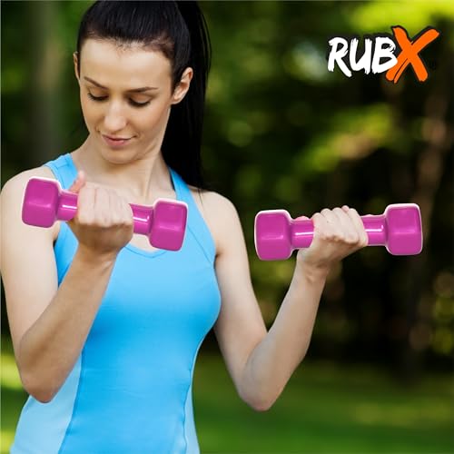 Image of RUBX Premium Unisex (Set for Men & Women) Vinyl Dumbbells Set of 2 |Ideal Home & Gym Workout | Fitness Gym Equipment for Strength Training, Bodybuilding, & Aerobics (1+1=2kg (PURPLE), 1 KGS Each)