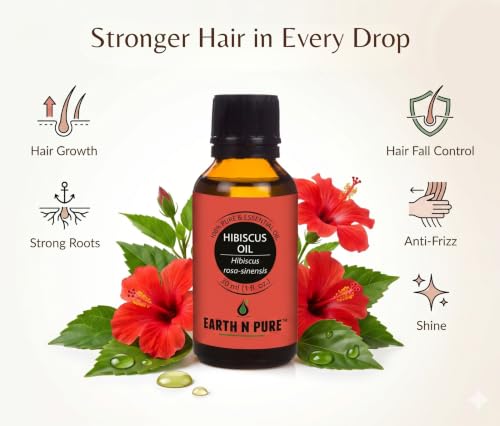 Image of Earth N Pure Hibiscus Hair Oil | Cold-Pressed Hair & Scalp Oil | Frizz Control | For Curly & Coily Hair | Soft, Shiny Hair | Vegan & Cruelty-Free | 30ml
