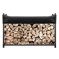 KUAFU 6FT Firewood Rack with Waterproof Cover for Outdoor Indoor Wood Log Rack Holder Storage Stand Stacker Wood Pile Lumber Storage Carrier Organizer Steel Black
