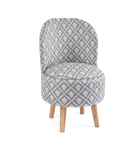 Image of NACIA Velvet Printed Ottoman Chair with Stool Combo | Dressing Table Chair for Bedroom Makeup Room Decor | Modern Upholstered Ottoman with Wooden Legs for Home (18x18x32 Inches, Grey Damask)