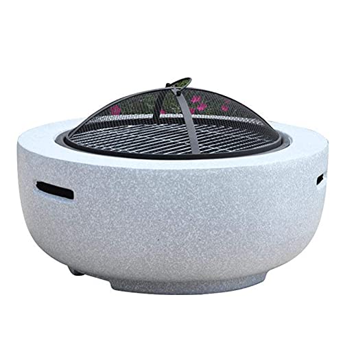 ZJFHEYUO Brasero para jardín y Patio, brasero para Exteriores con Parrilla y Cubierta de Malla, Mesa Redonda para Colocar Bebidas y Asar, decoración para jardín o Patio.