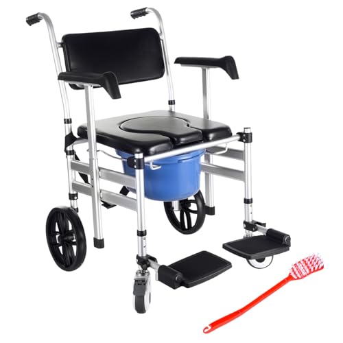 Shower Wheelchair | Bedside Commode Portable Potty,Portable Toilet for Adults, Seniors, Elderly, Handicap, Easy Transfer from Bedroom to Shower