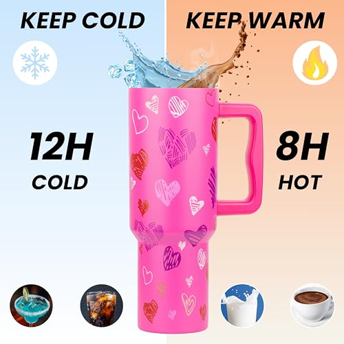 Image of CYNVEXA Tumbler with lid and Straw 1200ML Cup Stainless Steel Vacuum Insulated Tumbler for Water, Iced Tea or Coffee 1.2L Office Gym Travelling (Dark Pink Heart)