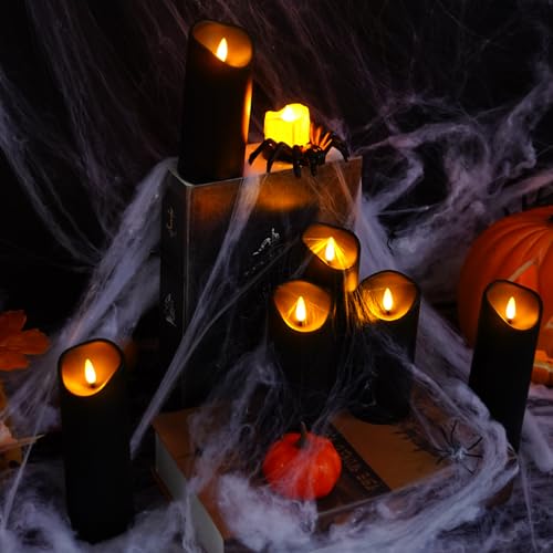 Flickering Flameless Candles, Battery Operated Acrylic LED Pillar Candles with Remote Control and Timer, Set of 9 (Black)