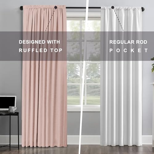Image of 100% Blackout Shield Linen Blackout Curtains 108 Inches Long 2 Panels Set, Black Out Curtains for Bedroom, Thermal Insulated Rod Pocket Window Drapes Living Room, 50W X 108L, Blush Pink