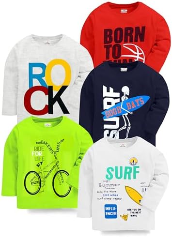 Kuchipoo Boys Full Sleeves Regular Fit Cotton T-Shirt Multi