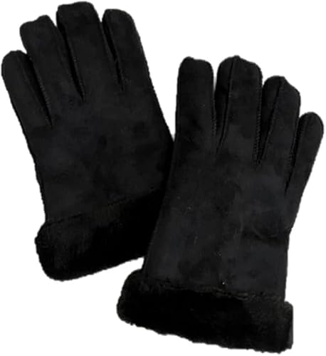 buddyboys Guantes de ante cálidos con ribete de piel sintética, unisex, color negro, talla única, Negro , Talla única