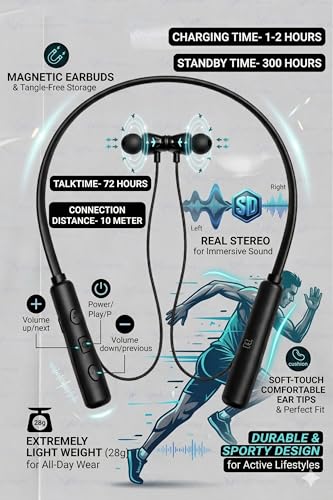 Image of Magnetic Earbuds Dynamite Bluetooth Neckband with 100Hours Playtime, Fast Type-C Charging, and Passive Noise Cancellation - Wireless Sporty Earphones with Mic