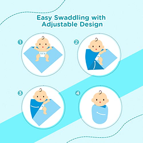 Image of Mee Mee 100% Soft Cotton Hooded Baby Wrapper Cum Warmer, Blanket with Hood for New Born Baby 0 to 6 Months (Blue)