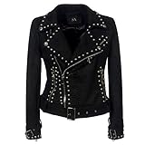 Fashion SX Womens Suede Leather Jackets Long Sleeve Oblique Zipper Short Moto Biker Coat (S, Snake Black)