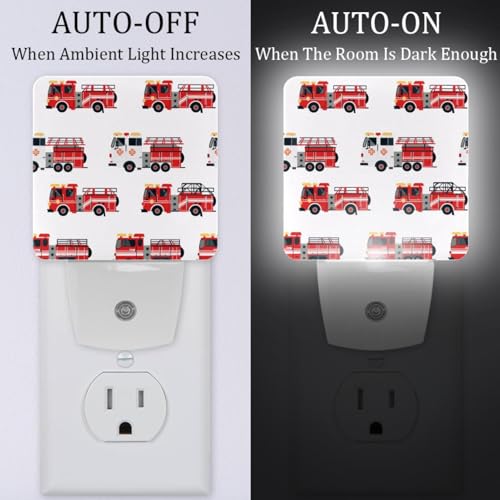 Image of NEWzone Red Fire Truck Night Light Plug into Wall with Dusk to Dawn Light Sensors, Warm Nightlights for Bedroom, Bathroom, Hallway, Kitchen, Gifts Ideal for Girls Boys
