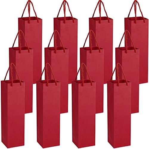 GOTH Perhk 12 Stück Wein-Geschenktüten für eine Flasche, stabiles wiederverwendbares Kraftpapier mit Griffen für Weihnachten, Party, Einzelhandel, Einkaufen (rot) Cover