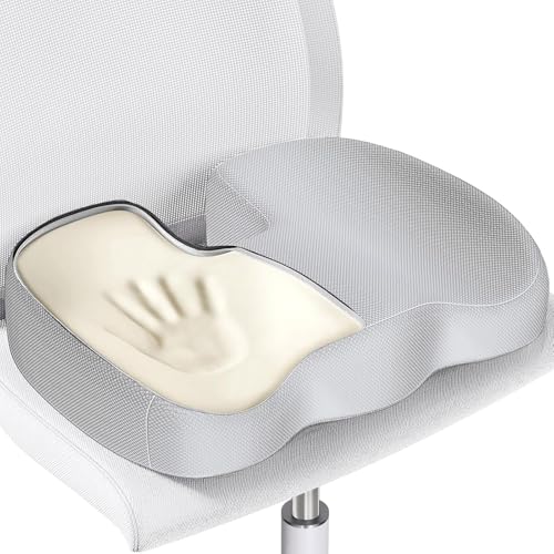 Benazcap Seat Cushion for Office Chair, Memory Foam for Pain Relief, Non-Slip Coccyx Cushion Washable Removable Cover for Desk Chair/Car Seat/Gaming Chair/Wheelchair,Grey