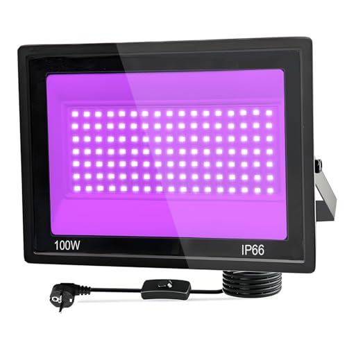 LED Luz Negra 100W, Foco LED Ultravioleta 395-400NM IP66 Impermeable, Luz Negra Ultravioleta Para Halloween, Navidad, Bar, Body Painting, Fiesta, Discoteca
