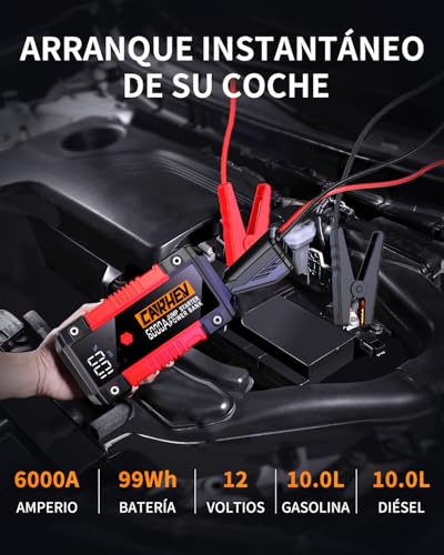 Arrancador de coches 6000A CARHEV de 26800mAh y 12V con linterna LED 2