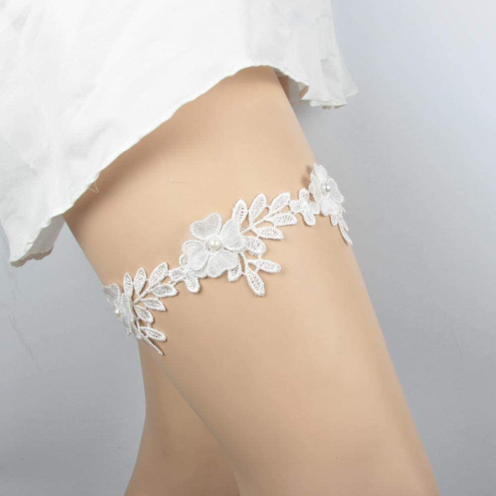 Cadeaux Jarretière personnalisée, accessoires de mariage nuptiale en dentelle extensible jarretière boucle de jambe-blanc_5pcs, jarretière en dentelle avec (blanc 5 pièces) (blanc taille unique)
