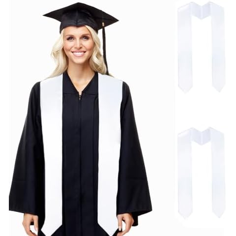 2Pack White Graduation Honor Stole Sash for Unisex Adult 70" Long Cover